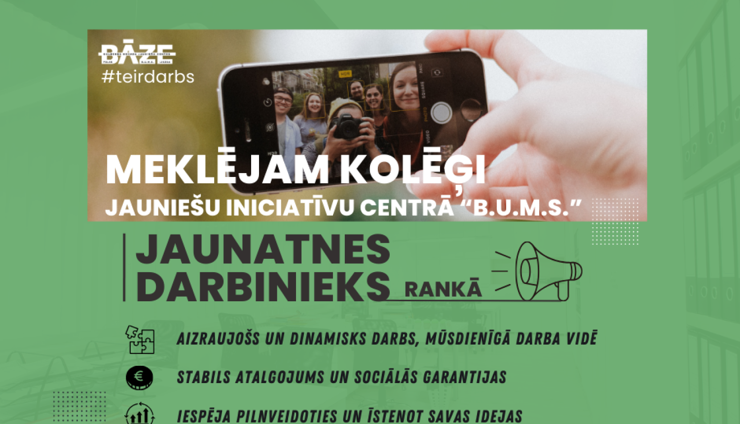 Vakance jauniešu iniciatīvu centrā “B.u.M.s.”